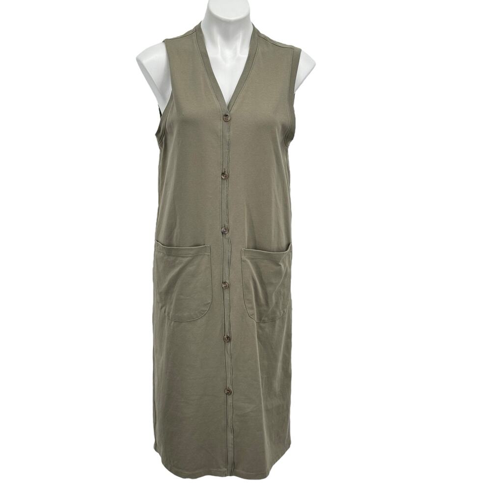 Parni Sleeveless Dress Cardigan Womens S Green Longline Minimalist Chic Casual